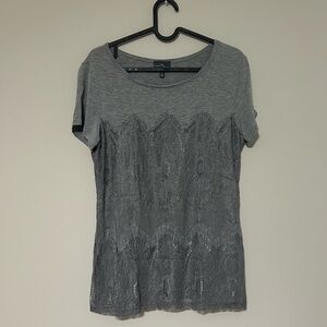 Market Spruce | Memphis Lace Overlay Knit Shirt Gray